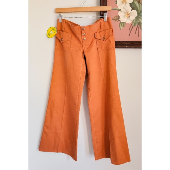 70s Turtlebax Deadstock Orange 1970s Vintage Low Rise Wide Leg Bell Bottom Pants - Picture 15 of 15